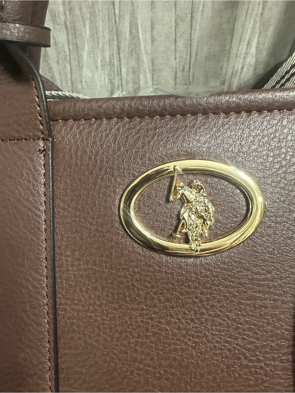 U.S. Polo Assn. Brown Pebbled Leather Satchel with Gold Logo